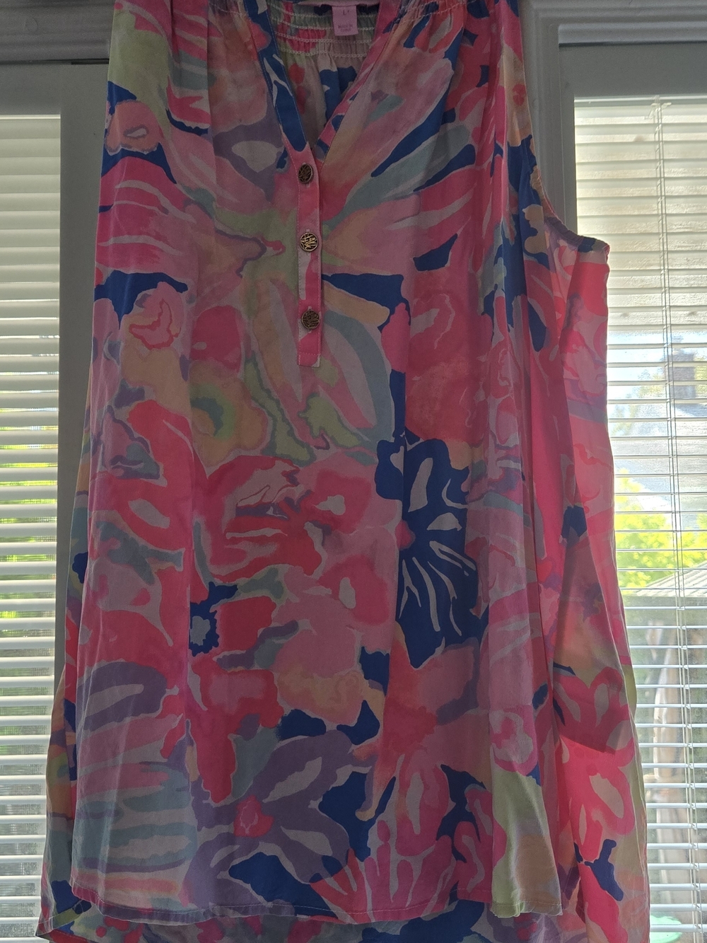 Lilly Pulitzer Pink Multicolor Floral Smocked Tank L